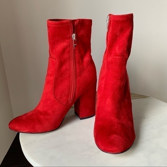 MARC FISHER Red Suede BOOTIES chunky block heel boots size 8 - Picture 2 of 9
